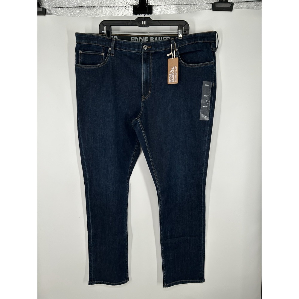 Eddie Bauer Voyager Flex 2.0 Jeans Mens 44x34 Slim Fit Dark Wash Blue Denim